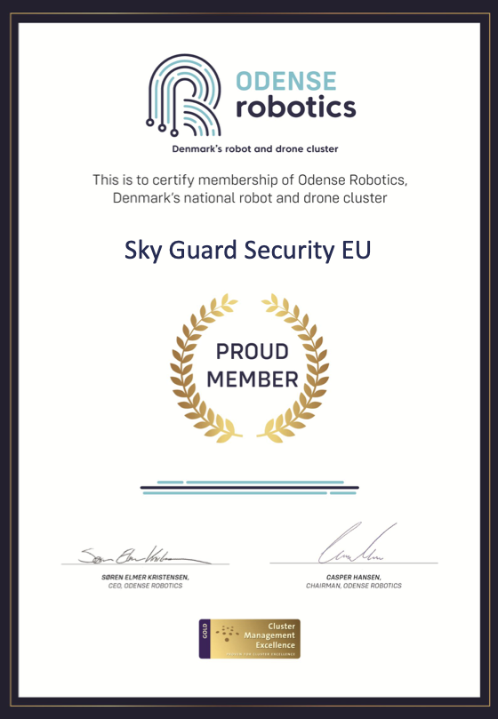 Sky Guard Security EU — Official Odense Robotics Member Certificate